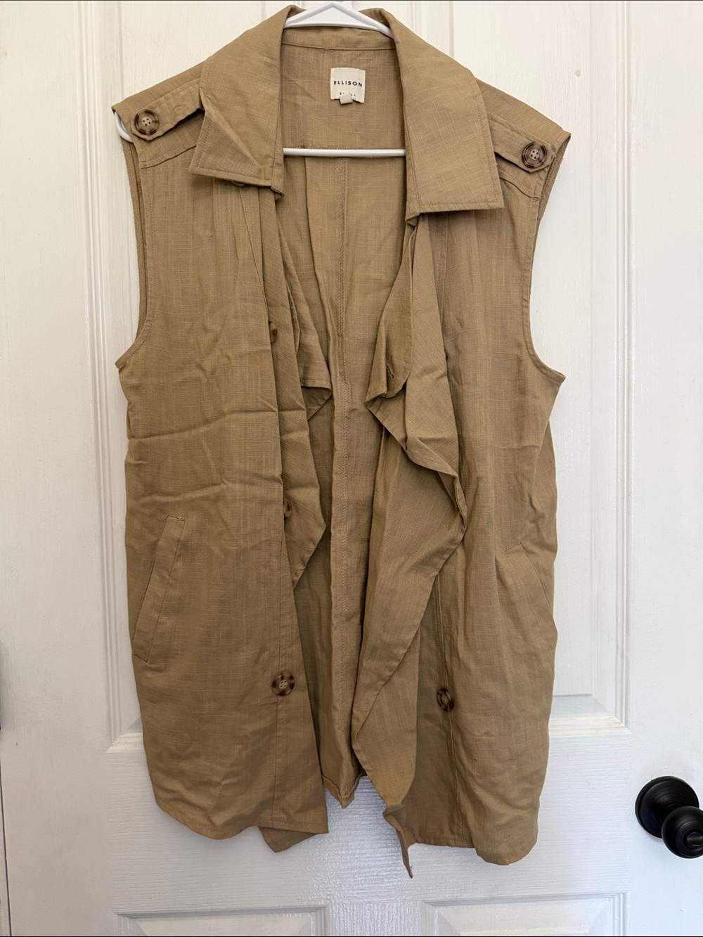 Ellison Sleeveless Utility Trench Vest in Tan